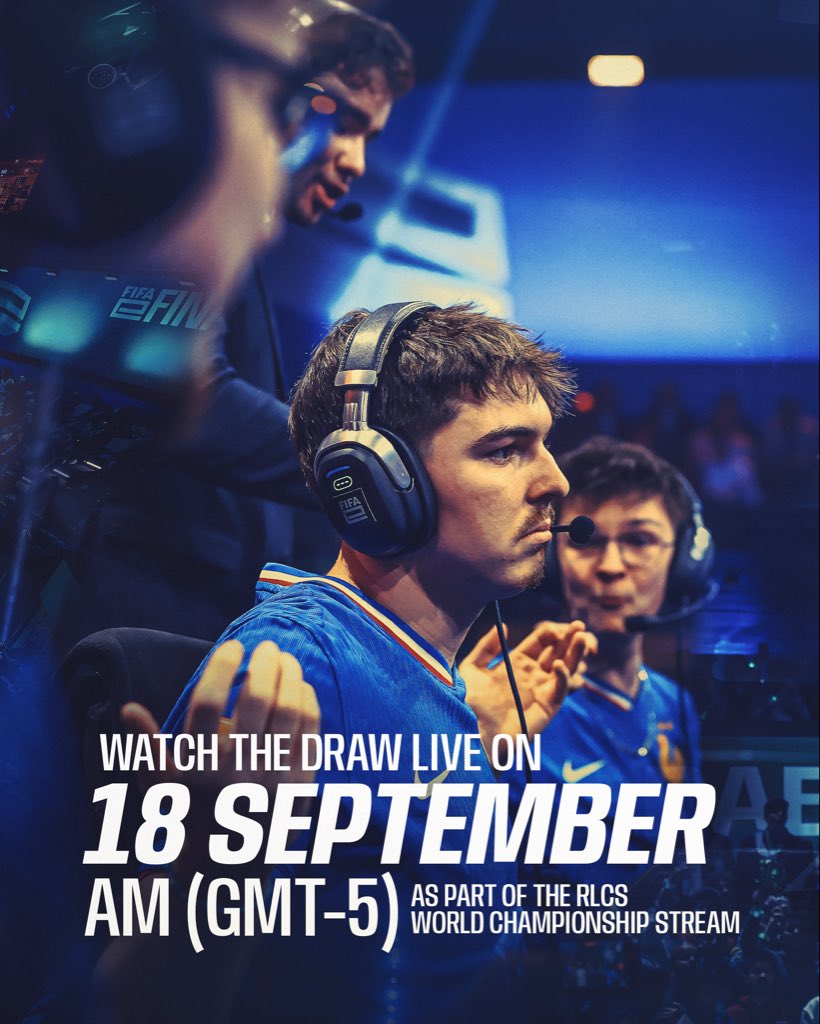 FIFAe's tweet photo. The FIFAe World Cup ft. Rocket League Group Draw LIVE from RLCS Worlds! 😍 🇺🇸

Tune in to tomorrow’s pre-show on Rocket League’s Twitch channel, as 16 nations find out their opponents for next month’s global showdown! https://t.co/0mcPacAJgL