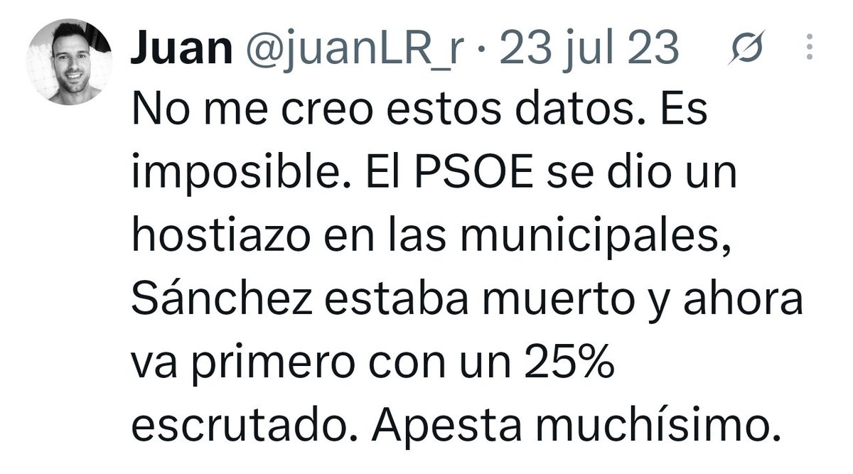 juanLR_r's tweet photo. Siempre lo tuve claro. Menudo pucherazo nos hemos comido. Por contextualizar, en las generales de 2019 hubo 1,2 millones de votos por correo. En 2023, 2,5 millones. MÁS DEL DOBLE. Un tío que estaba literalmente muerto en las municipales celebradas 2 meses antes de las generales. https://t.co/X16xuB8CXY