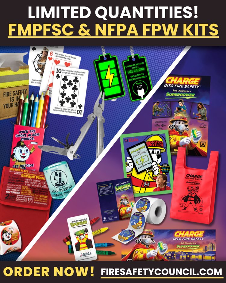 FMPFSC's tweet photo. 🔥 GET PREPARED FOR FIRE PREVENTION WEEK!

Fire Prevention Week is only a few weeks away. Is your department ready?

Stock up on NFPA FPW Kits and FMPFSC FPW Kits, packed with resources and promotional items to help bring fire and CO safety education to your community! https://t.co/78SQwfilSe