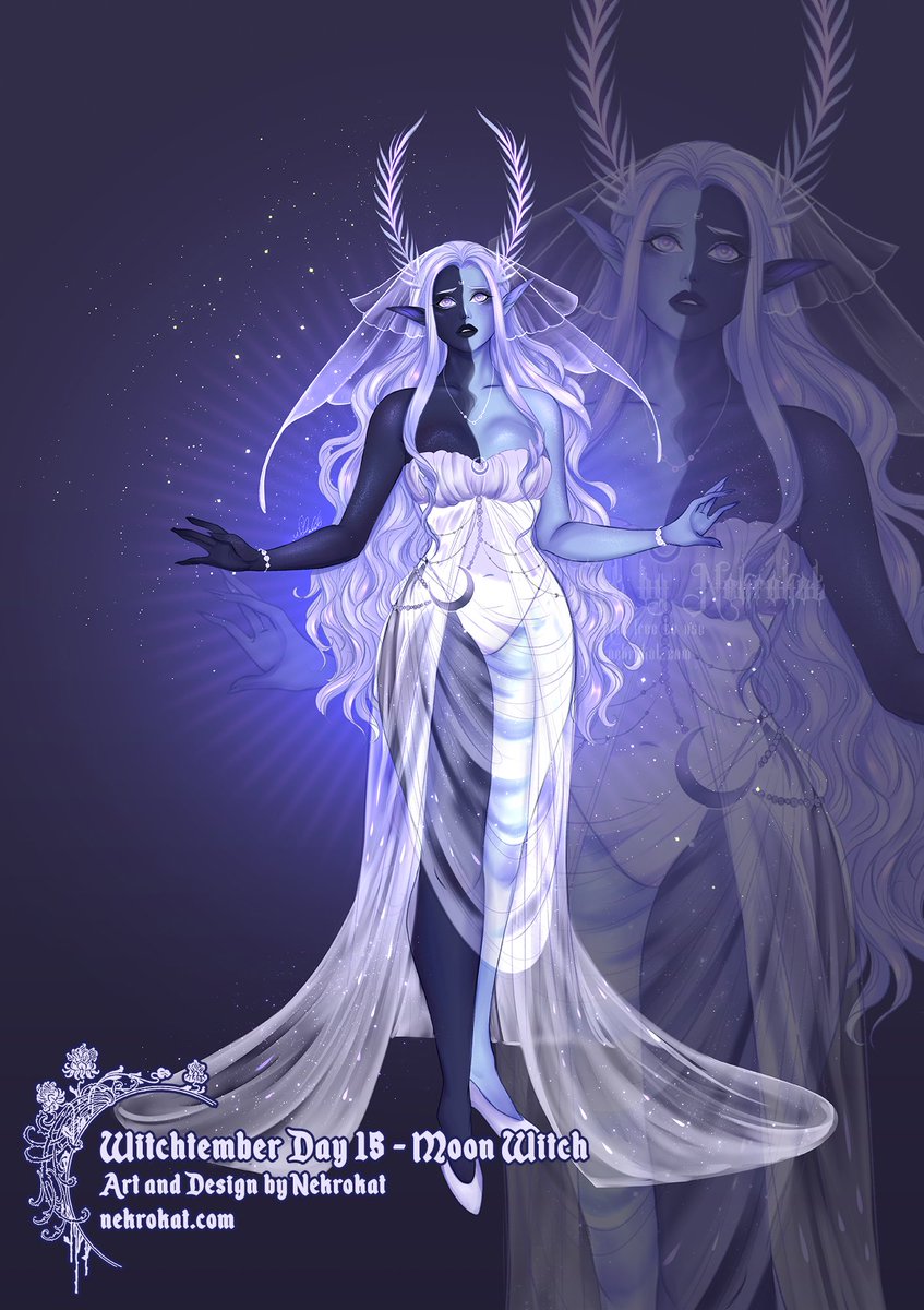 Nekrokat's tweet photo. Witchtember Day 15 - Moon

Forgotten princess of an olden civilization of moonweavers. She looks young and harmless, but she's endowed with great cosmic powers. Her umbra side can cast shadow magic, and the lux side handles the ancient arcane.

#witchtember #witchtember2026 https://t.co/uDDdvk6w0o