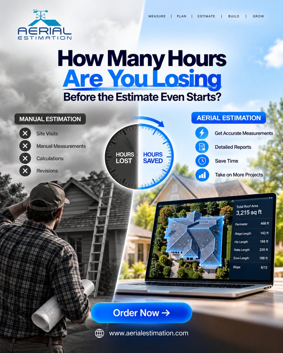 AEstimation's tweet photo. Save time and streamline your roofing workflow with Aerial Estimation’s accurate aerial roof measurements and detailed roof reports built for faster, more efficient estimating.#AerialEstimation #RoofMeasurement #RoofingContractors #RoofEstimating #RoofingIndustry #RoofingBusiness https://t.co/9ycBJWnXfT