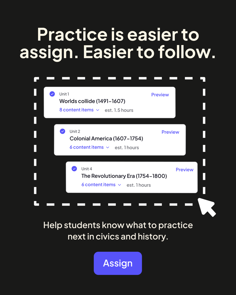 khanacademy's tweet photo. Civics and history teachers, your next assignment might already be ready.

Find free practice, review, and writing support for AP U.S. History, AP Government, U.S. History, and Government and Civics.

Explore and assign: https://t.co/eqibFuOHta https://t.co/tujjG9mkH0