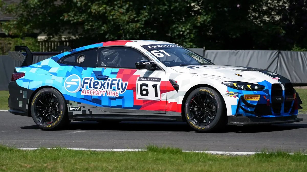 KentDelgadieg's tweet photo. Final shots from British GT at Oulton Park: the No. 61 WSR BMW M4 GT4 Evo of Ernie Graham and Colin Turkington in FlexiFly Aircraft Hire colours. 25 May 2026, Oulton Park https://t.co/3mAf2EZaa8