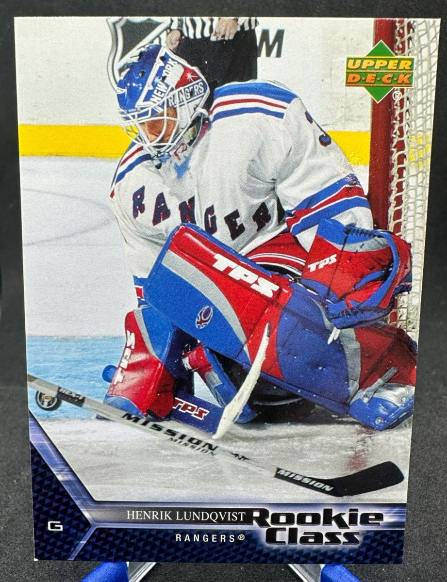 MikeScott614's tweet photo. HOCKEY CARD COLLECTORS — this one's for the Rangers faithful.

https://t.co/MOGtlVe09N

2005-06 Upper Deck Rookie Class #3
Henrik Lundqvist Rookie Card
New York Rangers

The King himself. Hall of Famer. Vezina Trophy winner. 6th all-time in wins. One of the most iconic goalies to ever lace up the skates — and this is his rookie card from the legendary 2005-06 Upper Deck set.

Why this card matters:
- Lundqvist's TRUE rookie from Upper Deck's Rookie Class insert set
- Hall of Fame career = long-term collectible demand
- Rangers branding in the classic blue — iconic look for the PC
- Entry-level price point for a star player rookie
- Raw, ungraded, ready to be graded or added to your collection

Whether you're building a Rangers team set, chasing Lundqvist's full rookie run, or jumping into hockey cards for the first time, this is the kind of buy that ages well. The 2005-06 rookie class is one of the most collected in the hobby, and Lundqvist is its standout goaltender.

Get it now at just $5 — a Hall of Fame rookie for the price of a coffee. These don't stay cheap forever as the hobby continues to grow.