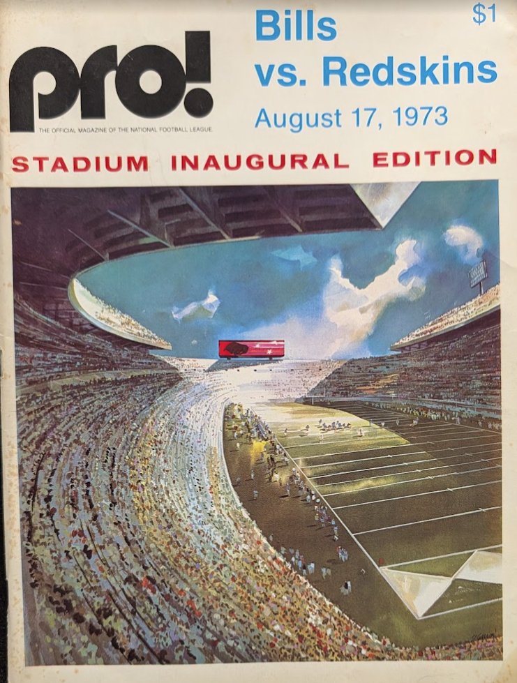 HelmetAddict's tweet photo. I've had plans to recreate the first program of the @BuffaloBills  old stadium for the Bills new stadium for a few years now. Today is the day. I made sure to take a picture in the new one that somewhat matches the art of the original program. https://t.co/TiegHISHlL