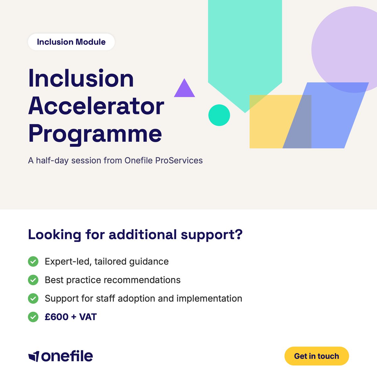 OnefileUK's tweet photo. Our Inclusion Accelerator Programme helps organisations successfully implement and embed the Inclusion Module through a dedicated half-day session. Speak to your Account Manager or register your interest here 👉 https://t.co/WrD9dPRj1n https://t.co/obaNDB3IQJ