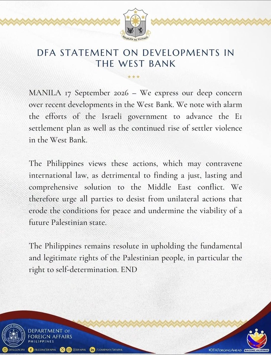 MorganDaaarling's tweet photo. I was not expecting this omg. Good job DFA for upholding the rights of Palestinians. 

#FreePalestine 
#NoToGenocide https://t.co/wCnVhLN67a