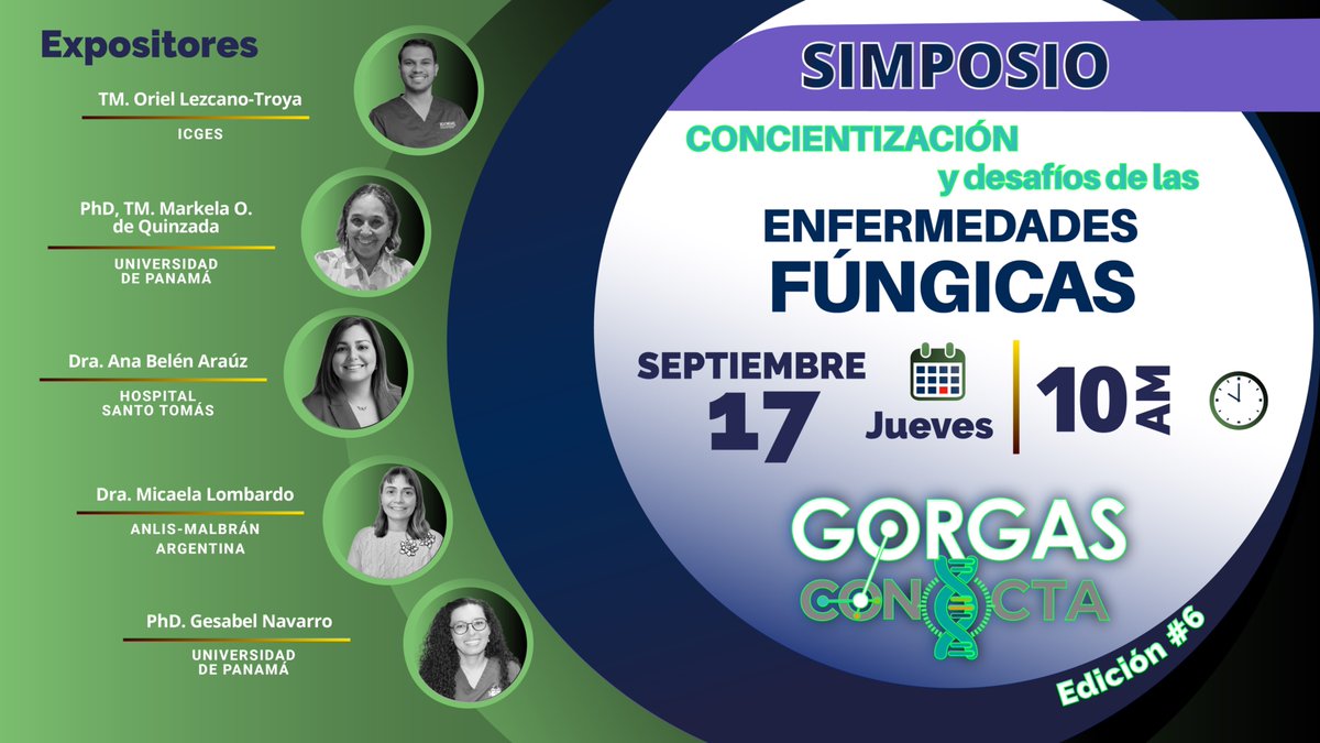 InstitutoGorgas's tweet photo. 🔬 Gorgas Conecta | Edición N.° 6

El Instituto Conmemorativo Gorgas de Estudios de la Salud invita a estudiantes y profesionales de la salud a participar en el simposio “Concientización y desafíos de las enfermedades fúngicas”.

La jornada reunirá a especialistas de Panamá y Argentina para abordar temas relacionados con el diagnóstico micológico, la vigilancia epidemiológica, las micosis en pacientes con VIH avanzado, la resistencia antifúngica y los hongos filamentosos ambientales.

Este encuentro busca promover el intercambio de conocimientos y visibilizar la importancia de las enfermedades fúngicas dentro de la salud pública.

📅 Jueves 17 de septiembre de 2026
🕙 10:00 a.m. a 12:00 p.m.
📍 Edificio principal del Instituto Gorgas
🔗 Enlace de YouTube 
https://t.co/5DyxgB1it0

Te esperamos en Gorgas Conecta.