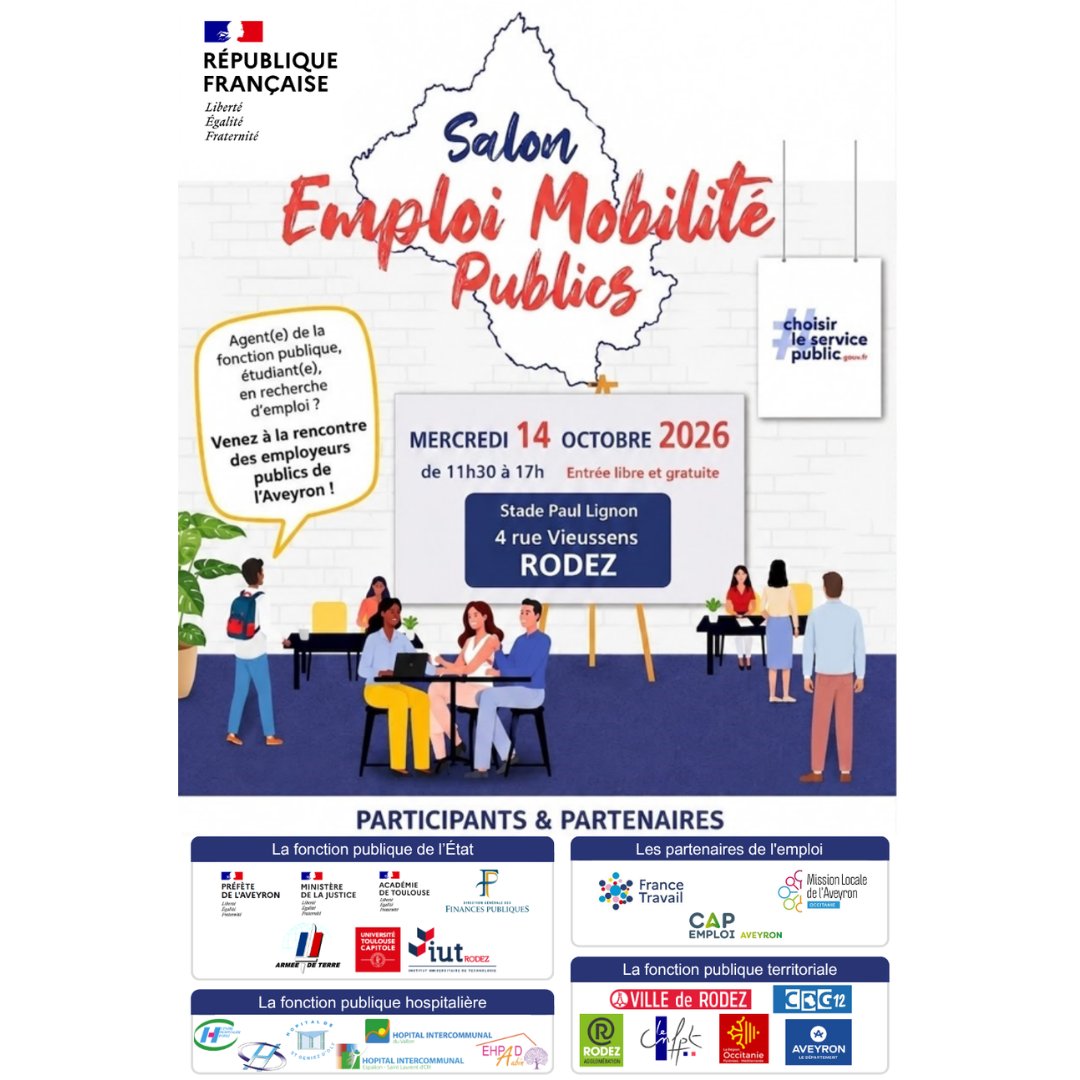 Image de Préfète de l'Aveyron - #Emploi | Rendez-vous le 14 octobre au Salon Emploi & Mobilité publics !

Vous êtes étudiant(e), à l