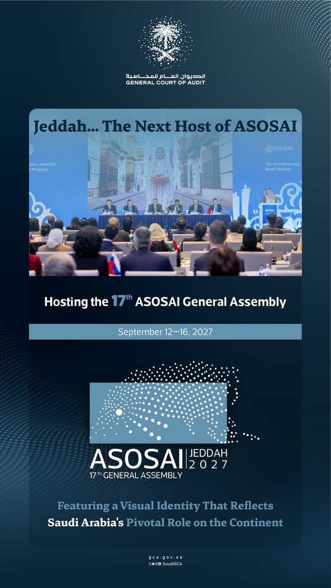 SaudiGCA_EN's tweet photo. Jeddah... the next host of #ASOSAI in 2027
#ASOSAI2027 https://t.co/P2yGp1NNjz
