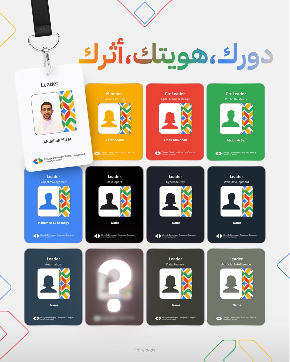 GDGUOJ's tweet photo. نخطو معًا بهوية جديدة ⭐️
من التعلّم إلى التمكين، ومن الثبات إلى التطوّر، ومن المعرفة إلى الأثر!

مجموعة مطوّري جوجل بجامعة جدة https://t.co/ZkdA27Sq9a