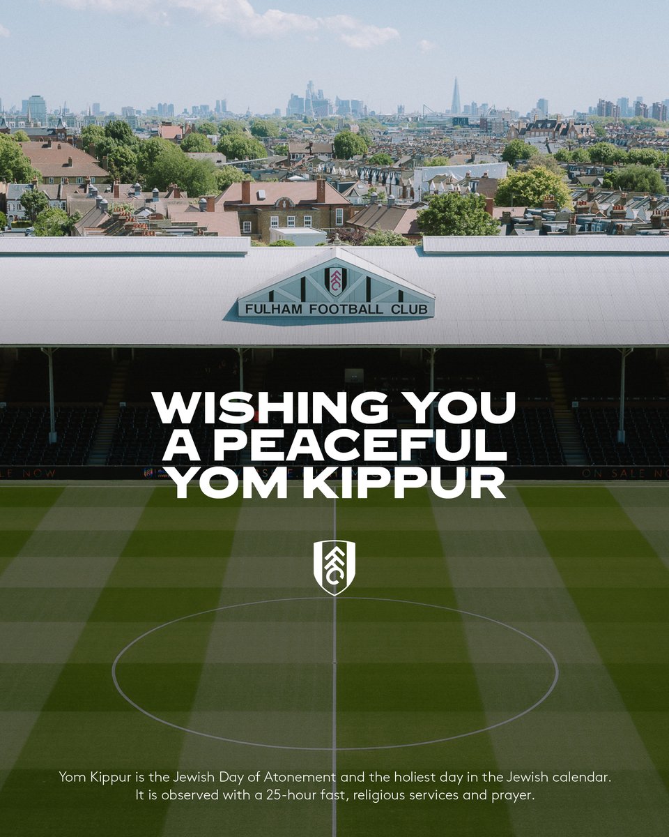FulhamFC's tweet photo. We wish everyone observing Yom Kippur a year of good health, happiness and peace. 🤍 https://t.co/ACyfV3zZB4