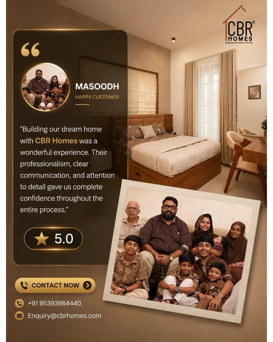 LovellaHorltft's tweet photo. A happy customer. A beautiful home. A journey built on trust. Masoodh and his family built their dream home with CBR Homes, guided by professionalism, transparency, and attention to detail. https://t.co/BrMwdRhYU9