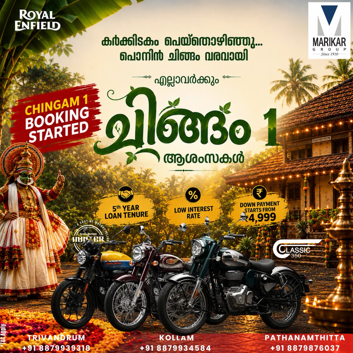 VenettaRusson's tweet photo. Chingam 1 wishes! May this Chingam bring new hopes and new journeys. Make your dream Royal Enfield yours and hit new roads! 5-year loan tenure
Low interest rate
Down payment from ₹4, 999*
Terms &amp; Conditions Apply. https://t.co/JUaYrqxJc4