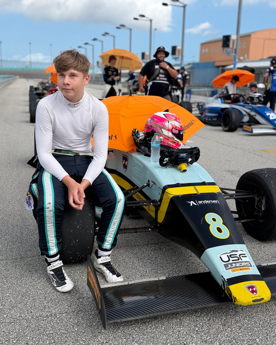 LoganSchlesser's tweet photo. What a weekend at my first USF Juniors race in Miami. P4 in Race 1 became P10 after a penalty. A puncture ended Race 2 in P19. Started P14 in Race 3, finished P4 and earned the Tilton Hard Charger award. Lots to learn and build https://t.co/gYzzH4DNj6