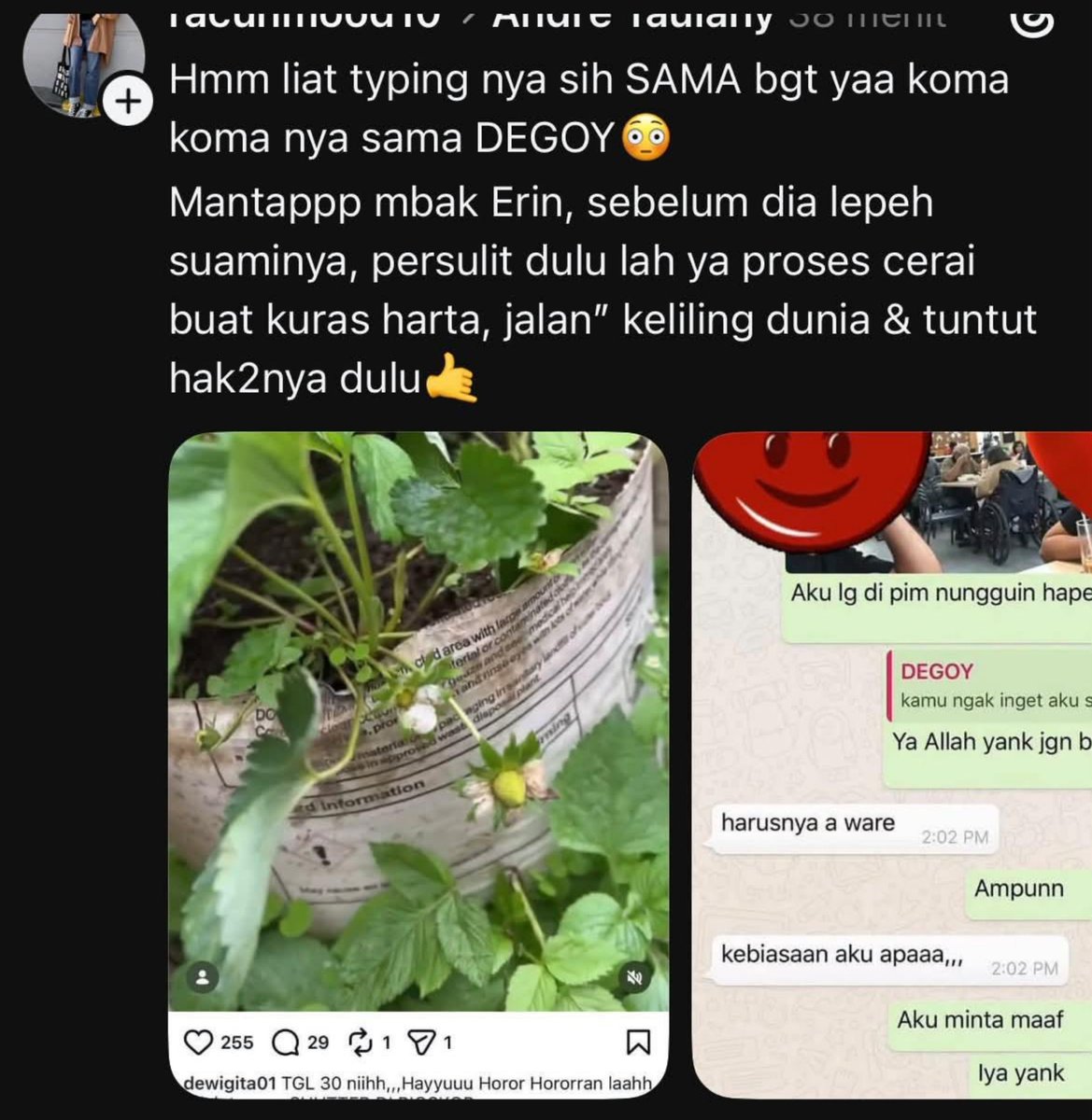aermeneeral's tweet photo. Ramai postingan Erin, mantan istri Andre Taulany

Dalam postingannya Erin mengupload beberapa chat diduga perselingkuhan Andre pada thn 2017 dgn rekan kerja di salah satu programnya

Warganet menduga Degoy adalah Dewi GTA salah 1 penyanyi di acara lawak terkenal https://t.co/boOSjKxDk8