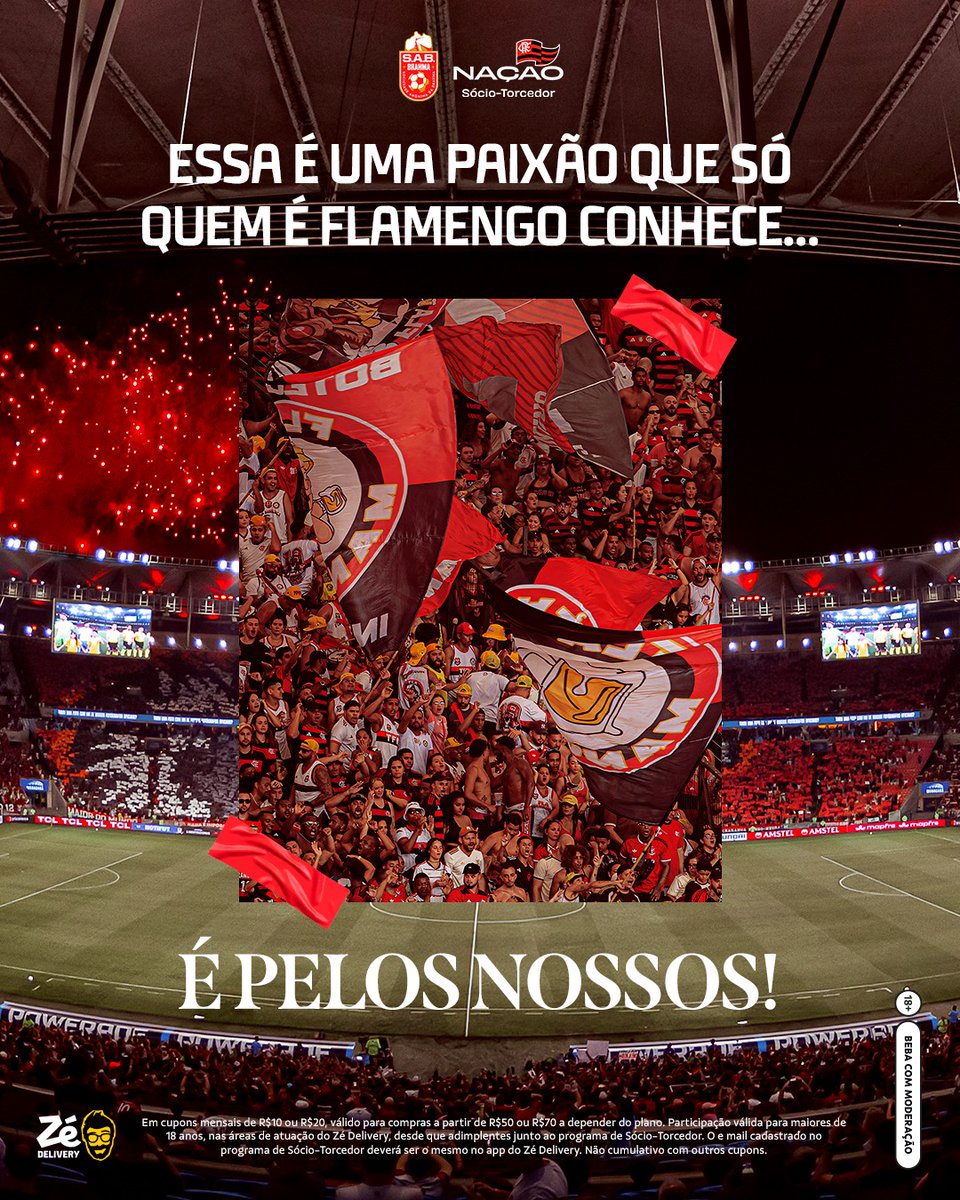 Flamengo's tweet photo. Decisão pede Brahma gelada do Zé! 🍺

Nação Sócio-Torcedor chama no app, economiza com cupom exclusivo e ainda apoia o Mengão com parte do valor do pedido.

Para usar, é simples: basta acessar o app com o mesmo e-mail cadastrado como Nação Sócio-Torcedor  e selecionar o seu cupom exclusivo na hora do pagamento.

#CashbackDoSócio #BebaComModeração #ad

App proibido para menores de 18 anos.
