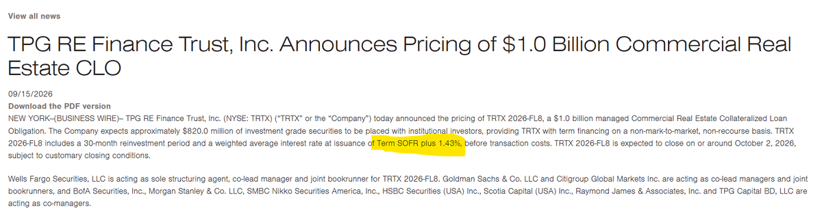 yenoms's tweet photo. $TRTX gets great financing, market don't care, says CRE mREIT model broken
#fork https://t.co/B4rSPDFbds