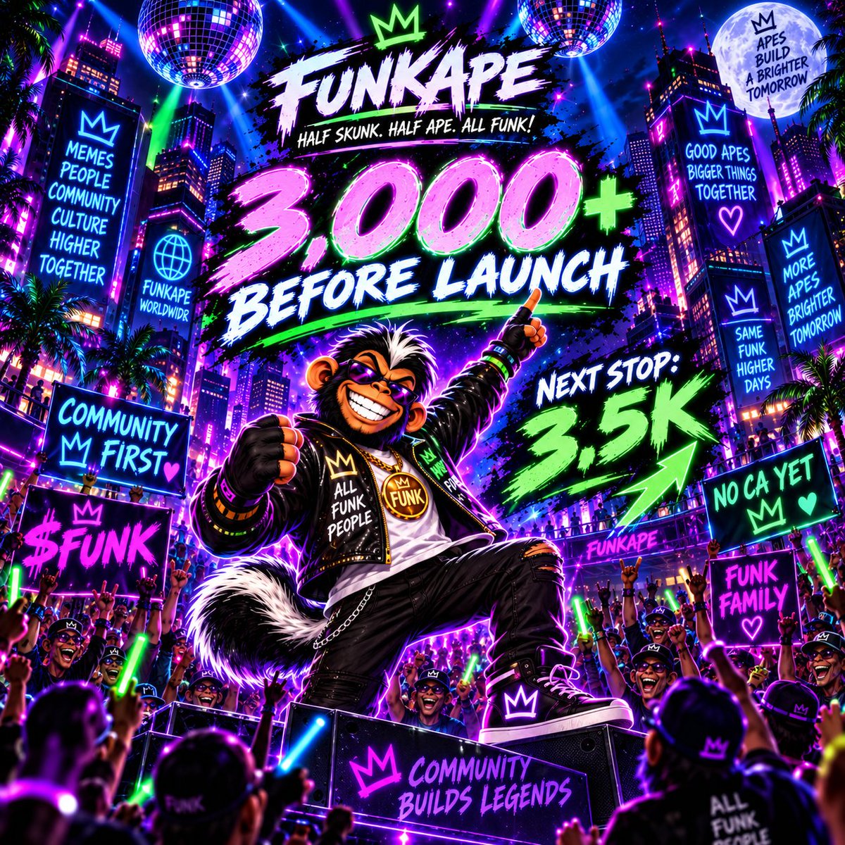 OfficialFunkApe's tweet photo. 3,000+ BEFORE LAUNCH= Incredible!
No CA. No token. No brakes.
We said community first and meant it.
Next stop: 3.5K. 🔥 let's goo!!!!
$FUNK #FunkApe #Solana #Memecoin https://t.co/4XaoU2hhvk
