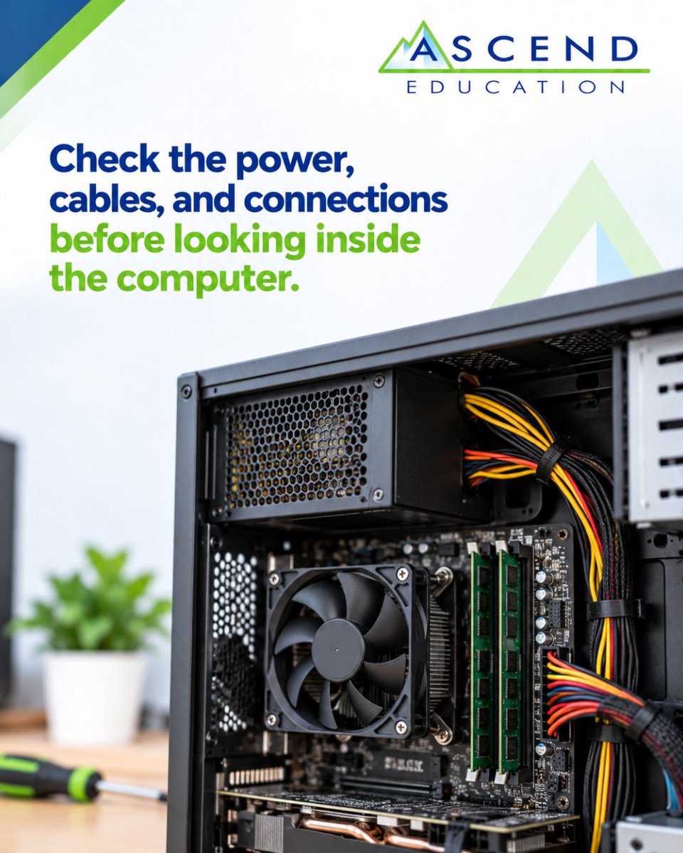 Ascend_EDU's tweet photo. The expensive-looking problem isn’t always the expensive problem.

Rule out the simple stuff first.

🔗https://t.co/8ekVlH3KYm

#CompTIAAPlus #ITSupport #Troubleshooting #AscendEducation https://t.co/7ncDegXqsN