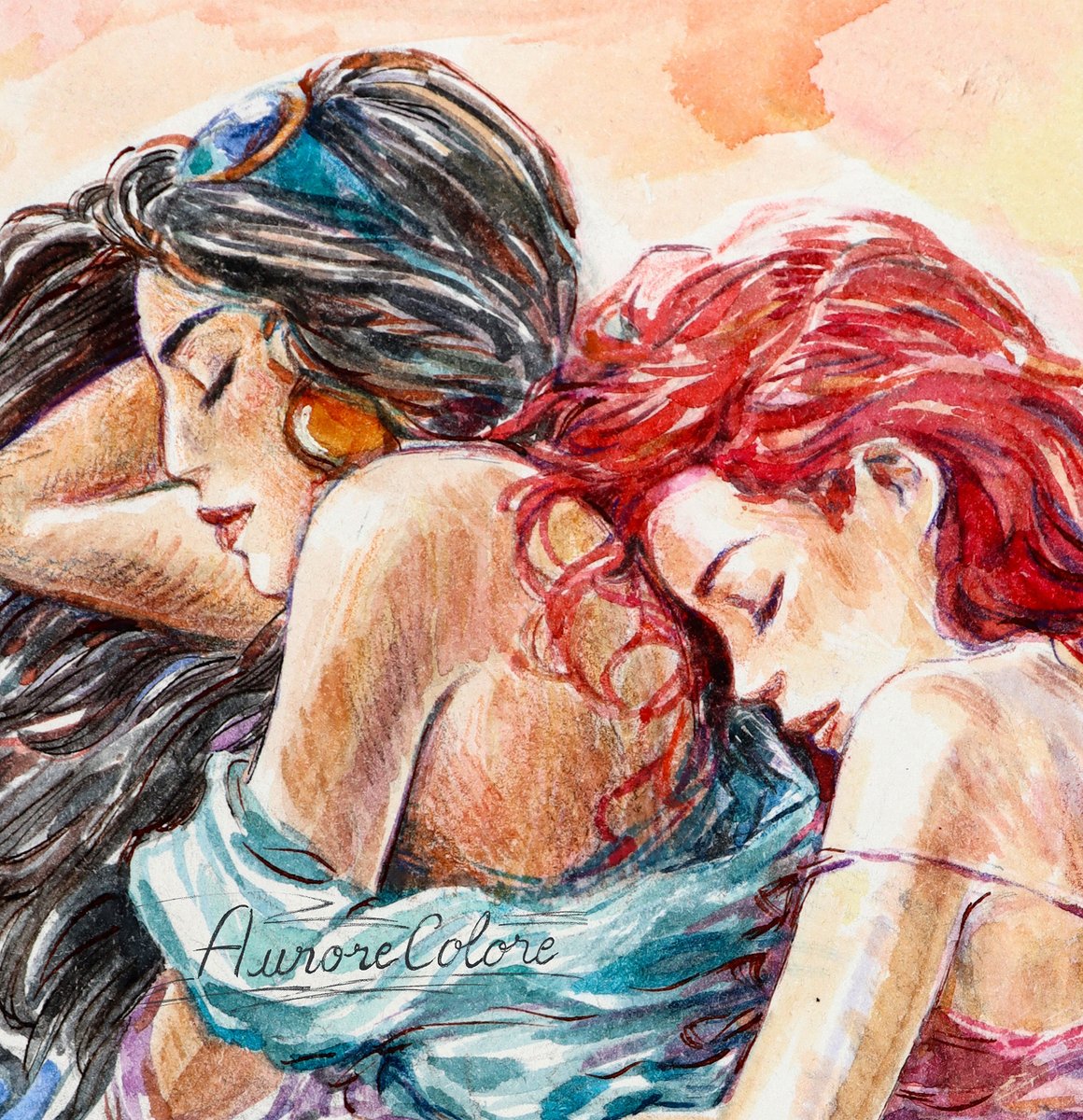 aurore_colore's tweet photo. An Ariel &amp; Jasmine crossover 🥰✨💫 Now available on INPRNT with many others (link in my bio)

#traditionalartist #littlemermaid #disneyfanart #lesbianart #disneyprincesses #jasmine #ariel #disneyprincess #aladdin #disneyart #yuri #wlw #watercolors #paintings #watercoloartist https://t.co/XLI8AL1s7U