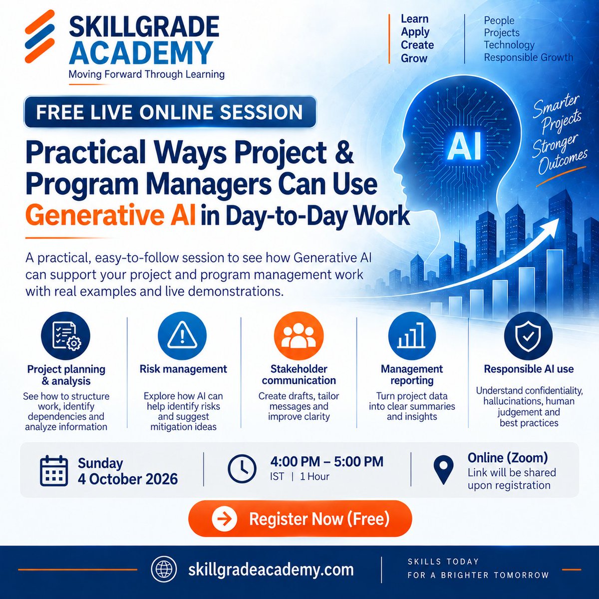 nethrabelagod's tweet photo. Project &amp; Program Managers: See practical GenAI demos for planning, risk &amp; stakeholder communication

📅 4 Oct | 4–5 PM IST | Zoom

👉 Register: https://t.co/yb5ia6e1Cv

#GenerativeAI #ProjectManagement https://t.co/0WXagZIxW0