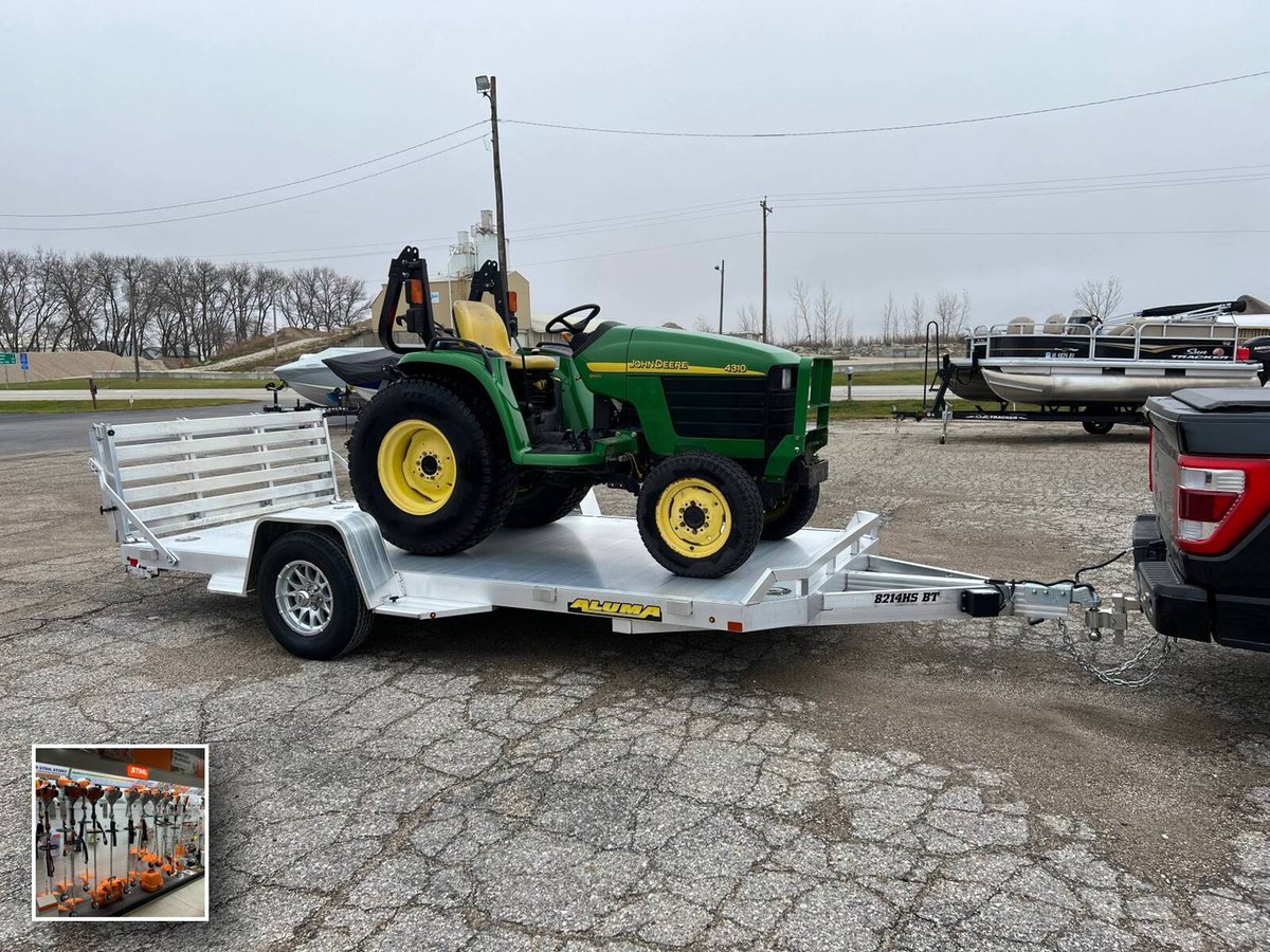 JoaquinHocking's tweet photo. The Aluma 8214H-S-BT-RTD features a bi-fold tailgate, 5, 200 lb rubber torsion axle, 15" aluminum wheels, fender steps, tongue handle, receptacle holder, and LED lighting. Call (815) 692-2395. https://t.co/njStS3dP8v