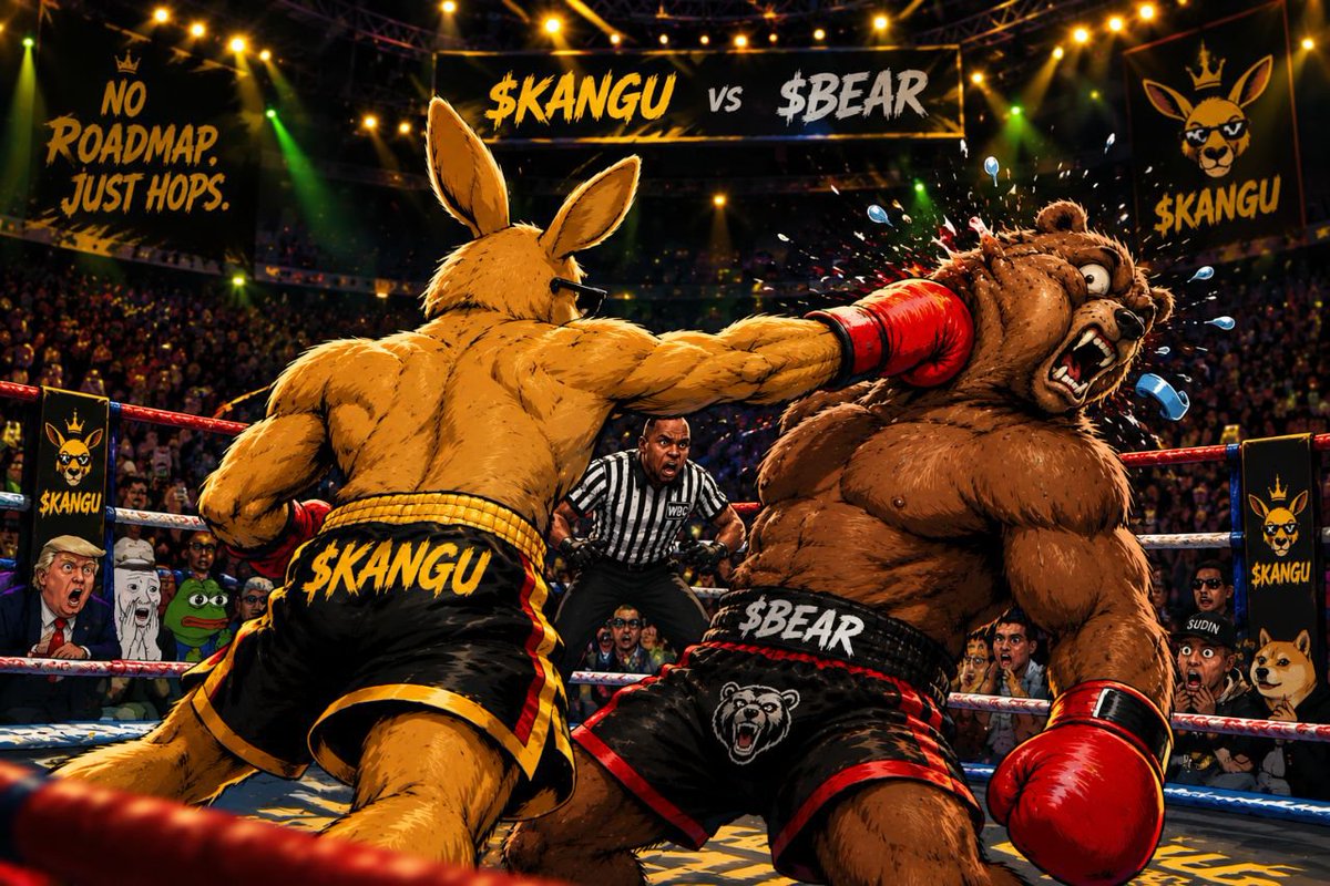 finixdavid's tweet photo. Got this up for the $KANGU community 
The bear couldn't even stand a chance 😂😁
I could see $Trump  was amazed with the moves of the mighty $KANGU 😂🔥
And  also I used the image form the pfpf to create my meme 🔥

#KANGU 
@KANGUaus https://t.co/CWFA28WQeT