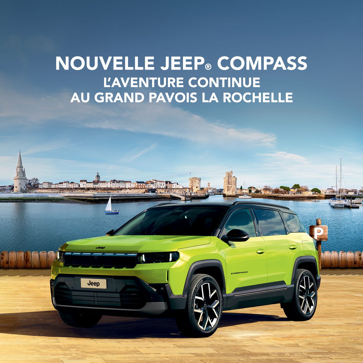 JeepFrance's tweet photo. L’aventure continue avec la nouvelle Jeep® Compass au Grand Pavois La Rochelle ! ​

​100% électrique, hybride ou hybride rechargeable, 2 ou 4 roues motrices cet authentique SUV n’a pas fini de vous surprendre. 

#Jeep #JeepEvent #GrandPavois #NouvelleCompass https://t.co/9ZKALlOeTN