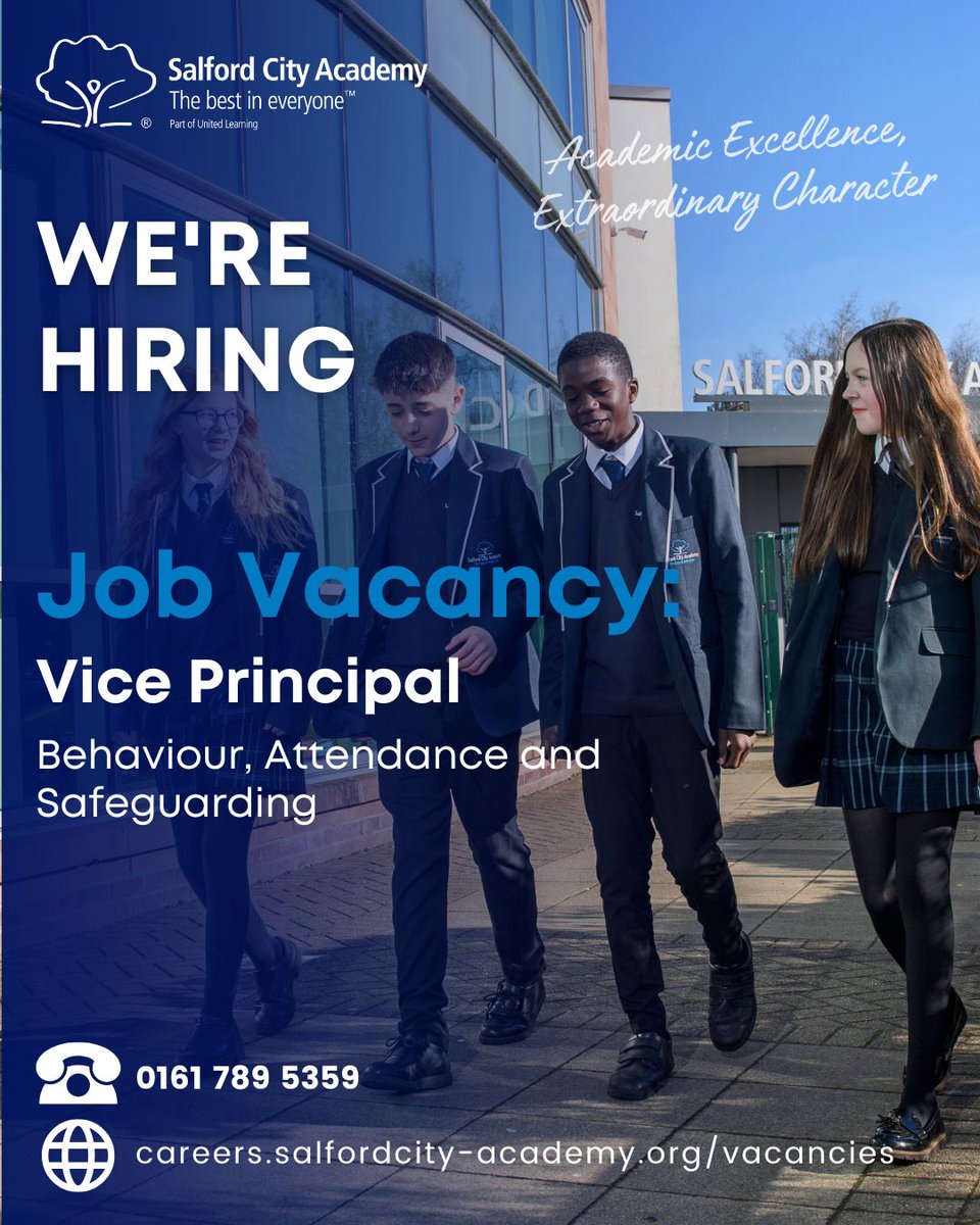 SCA_Community's tweet photo. We're hiring!

👉️ Vice Principal: Behaviour, Attendance and Safeguarding 

Join SCA and play a key role in helping our students thrive. We're looking for an ambitious professional who shares our commitment to high standards.

🔗 Click here for more info: https://t.co/ZLmGY9we3H https://t.co/2JB7zLHv1Z