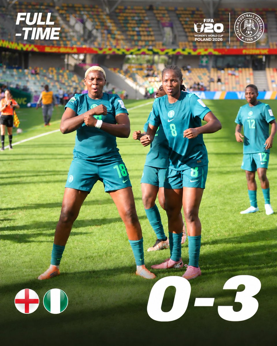 NGSuper_Falcons's tweet photo. Three, not out

We are into the quarterfinals

#SoarFalconets #U20WWC https://t.co/bK54bPTsAf