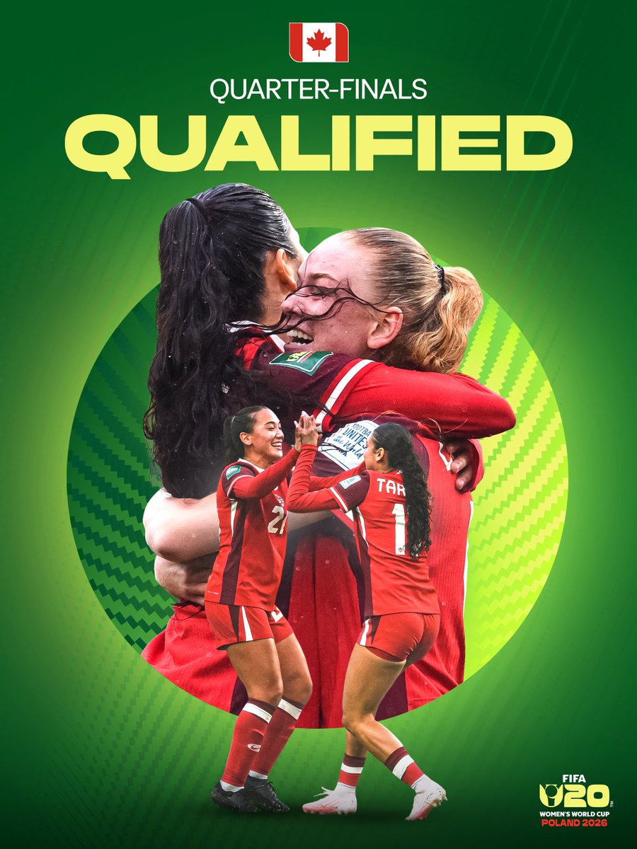 FIFAWWC's tweet photo. Canada are into the last eight! 😁

#U20WWC https://t.co/EgFKR17TbZ