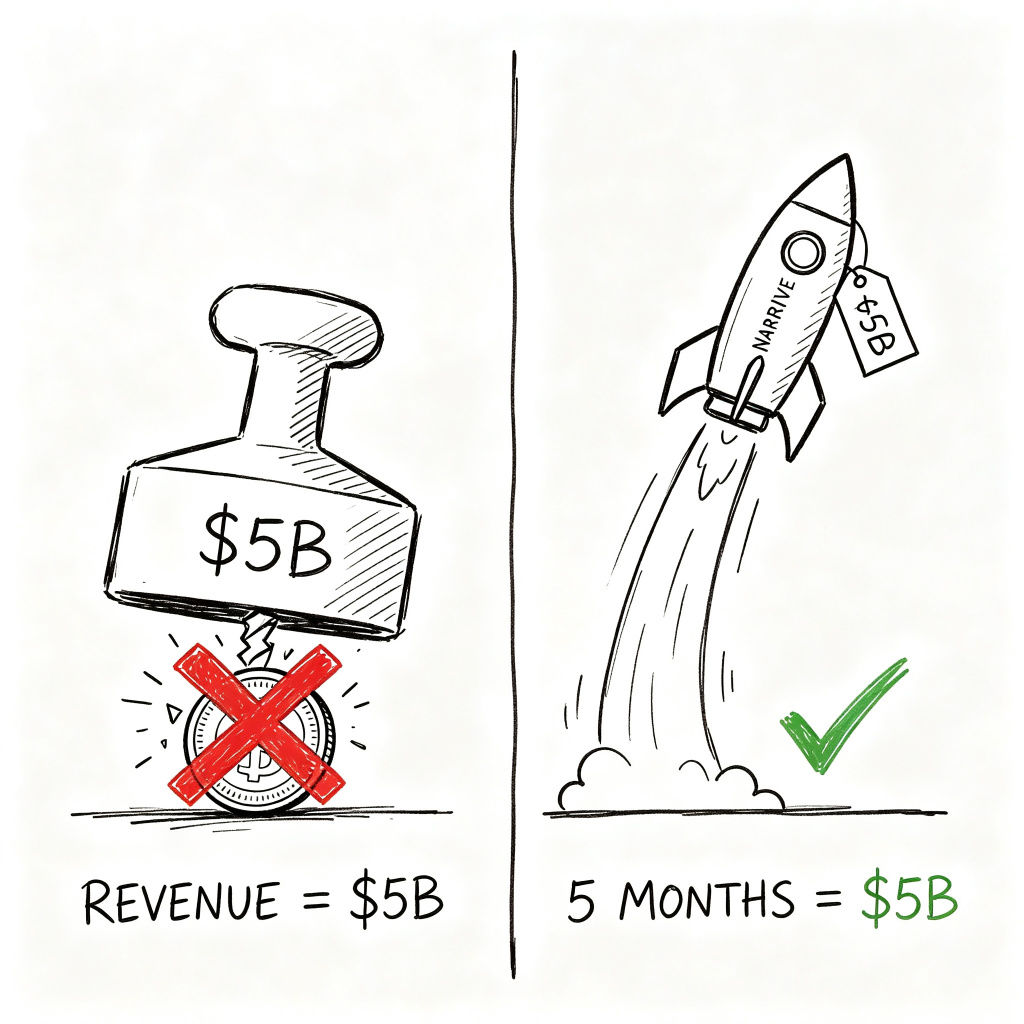 tttbowen's tweet photo. Factory hit $5B in 5 months on $200M raised - in AI, valuation stopped pricing revenue and started pricing narrative velocity. https://t.co/2SNK72N9av
