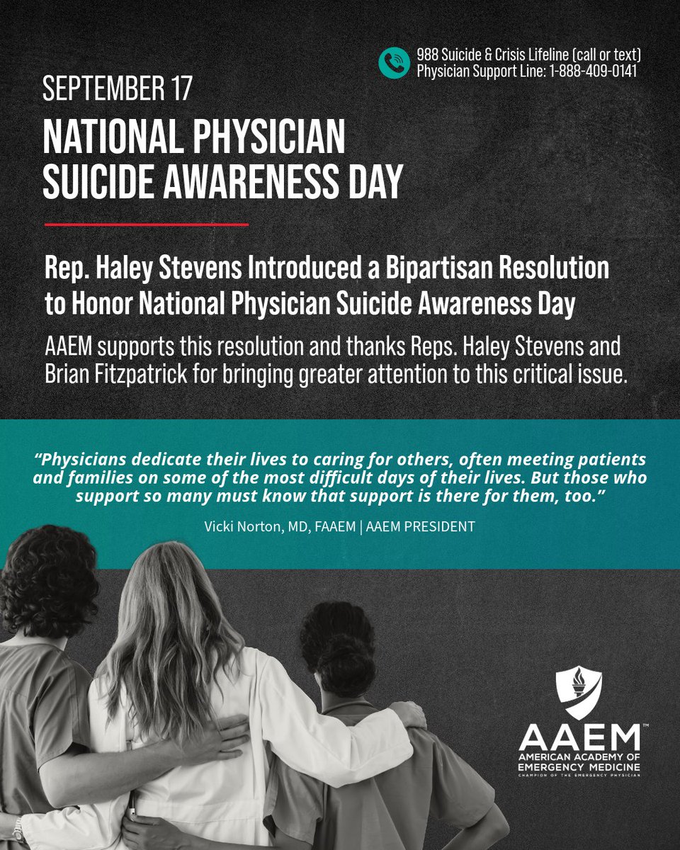 aaeminfo's tweet photo. Thank you to Reps. Stevens (D-MI) &amp; Fitzpatrick (R-PA) for spotlighting this critical issue. No one should fear that seeking help puts their career or future at risk.  #PhysicianSuicideAwareness #EmergencyMedicine https://t.co/BpETAhzX90