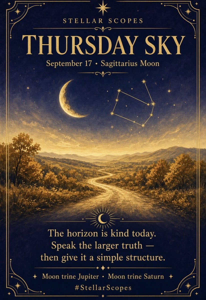 StellarScopes_'s tweet photo. A kind horizon, a Sagittarius Moon, and room to say the bigger thing simply.
Speak it. Shape it. Let it stand. https://t.co/mg3PKzXPFm
