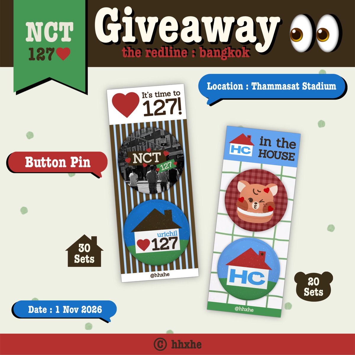 hhxhe's tweet photo. pls kindly rt 👀

giveaway nct urichil💥

۫ ׅ🏇🏻button pin set🪀⸝⸝⋆

🤸🏻‍♂️ date :  1 nov 2026
🛹  location : thammasat stadium

🔍 rule : rt + show this tweet

#THE_REDLINE_BANGKOK 
#NCT127_5TH_NEOCITY_THE_REDLINE
#NCT127_5TH_NEOCITY_BANGKOK_THE_REDLINE https://t.co/BuwqWrx5sM