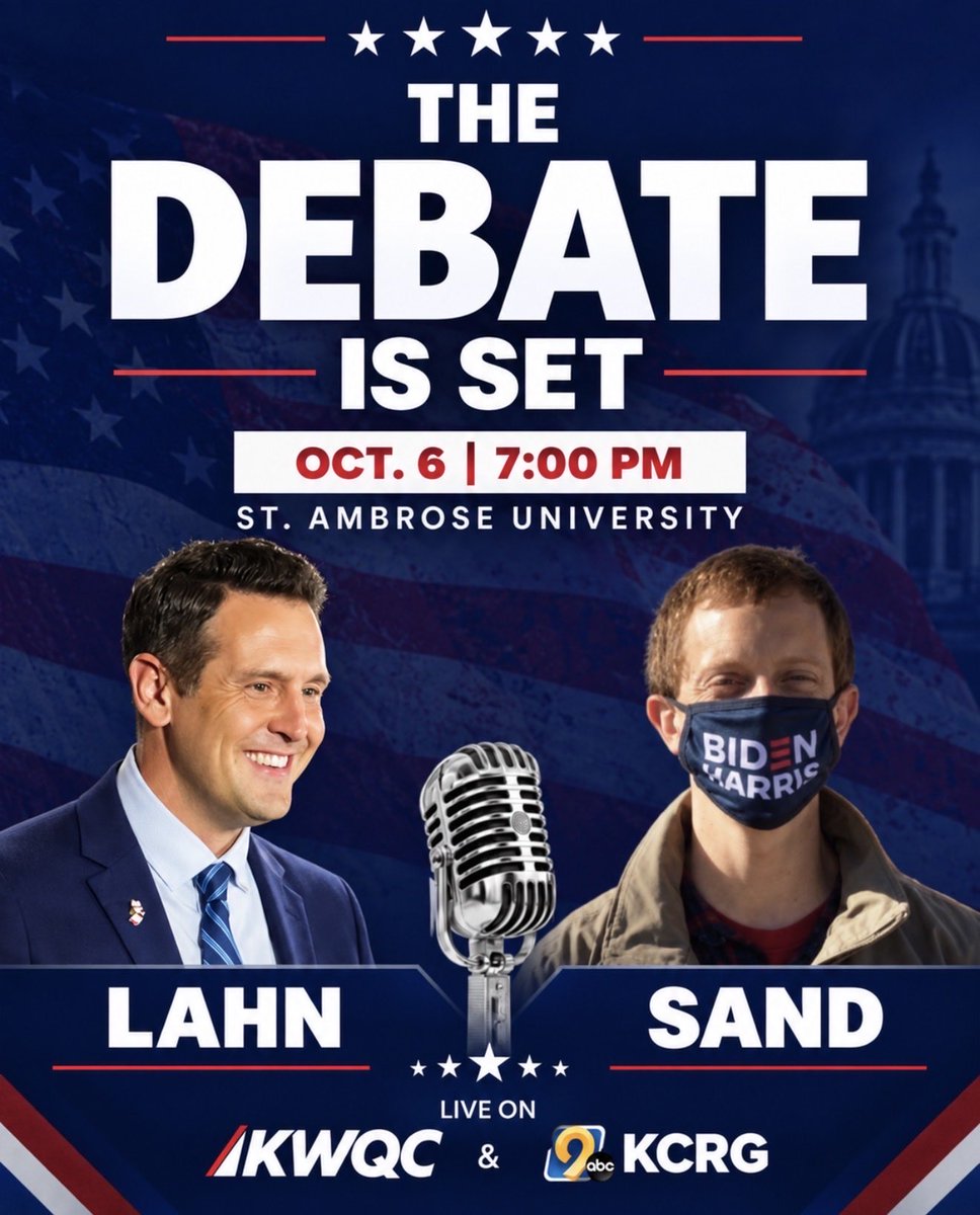 ZachLahn's tweet photo. Tune in for the first debate October 6th! https://t.co/L4d6x0WBS4