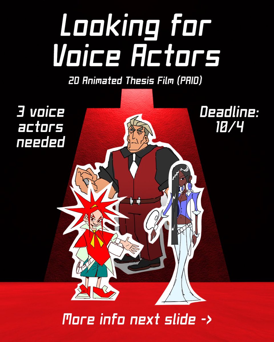 dylaniousss's tweet photo. LOOKING FOR VOICE ACTORS‼️ Please send your recordings to dylan.g.baddeley@gmail.com by October 4th
#animation #voiceactor #castingcall #voiceacting #indieanimation https://t.co/g8vsNNSXu5