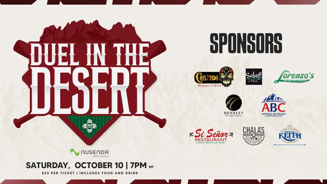 Jake_Angier's tweet photo. GET YOUR TICKETS HERE TODAY ⬇️
https://t.co/clGi513xVV
#DuelInTheDesert 
#AggieUp

@NMStateAggies 
@nmsu 
@CrucesSunNews 
@LCPSnet 
@NMSUAlumFriends 
@NMSUNews https://t.co/RtqEQ4ccN3