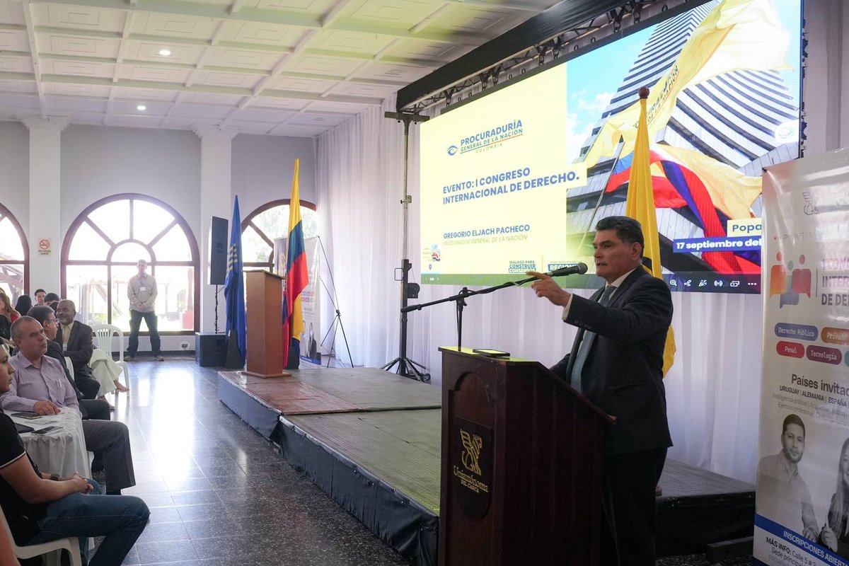 PGN_COL's tweet photo. #AEstaHora | El Procurador General de la Nación, Gregorio Eljach Pacheco, interviene en el I Congreso Internacional de Derecho: Perspectivas Globales y Contemporáneas del Derecho, que se desarrolla en Popayán con la participación de académicos y expertos nacionales e internacionales.