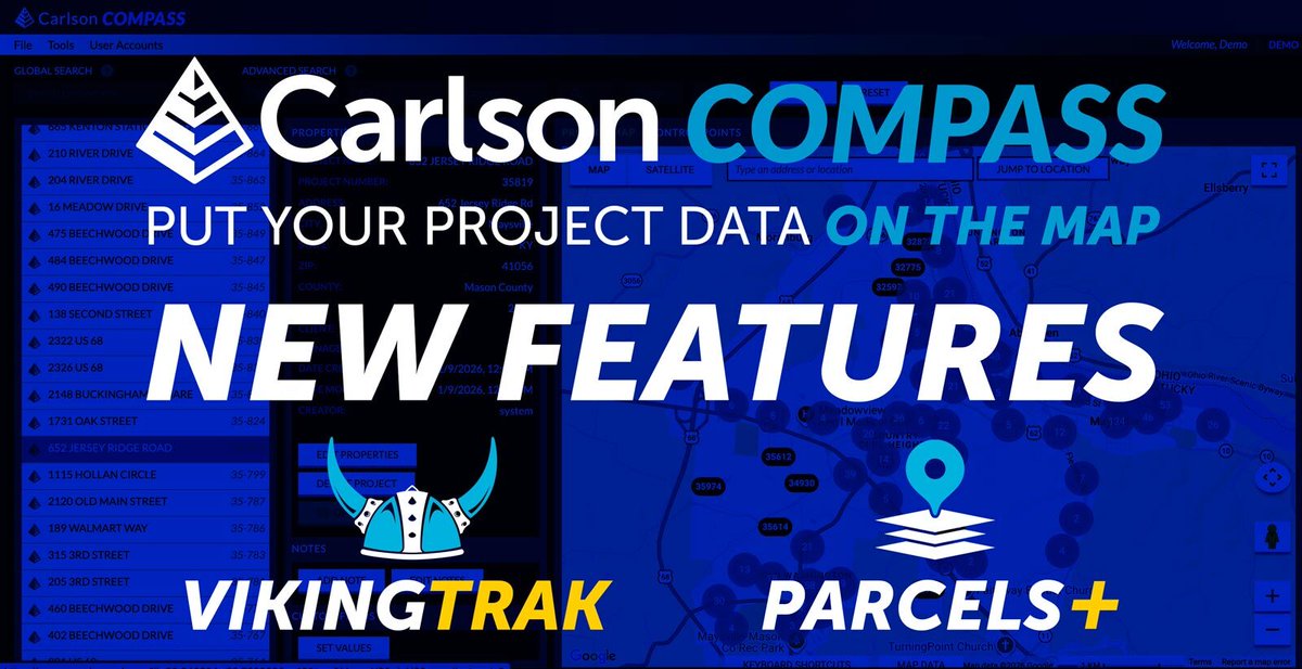 CarlsonSoftware's tweet photo. 📍New updates are here for Carlson Compass!

Carlson's job management system for survey, construction, and geospatial professionals now has greater visibility and control over their equipment and data. 

From integrated, downloadable GIS data to equipment tracking to field customization and user management, these enhancements are worth a look! 👉https://t.co/Qlq0MoSHe7