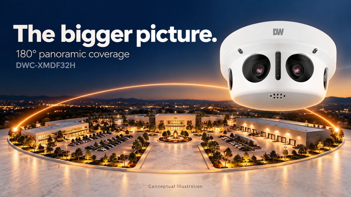 DW_CCTV's tweet photo. How wide is the view your site needs?

The DW DWC-XMDF32H brings 180° panoramic coverage to parking areas, campuses and other wide spaces—helping your team follow activity across the scene.

Explore: https://t.co/6DlLIJsfjz

#VideoSecurity #DigitalWatchdog https://t.co/z7FZcDzxgw