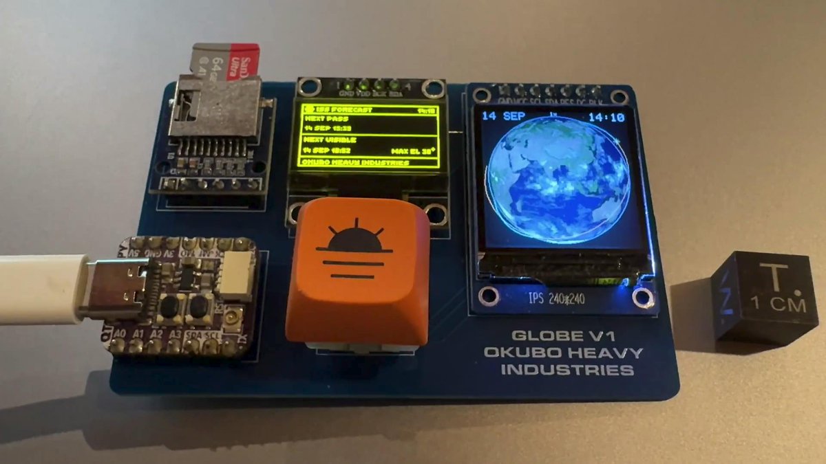 make2explore's tweet photo. Track live 🛰️satellite weather and ISS orbits right on your desk with Okubo Heavy Industries' open source Cloud Globe V2.

https://t.co/dL8bhUZfcJ https://t.co/VppNv2fXvB