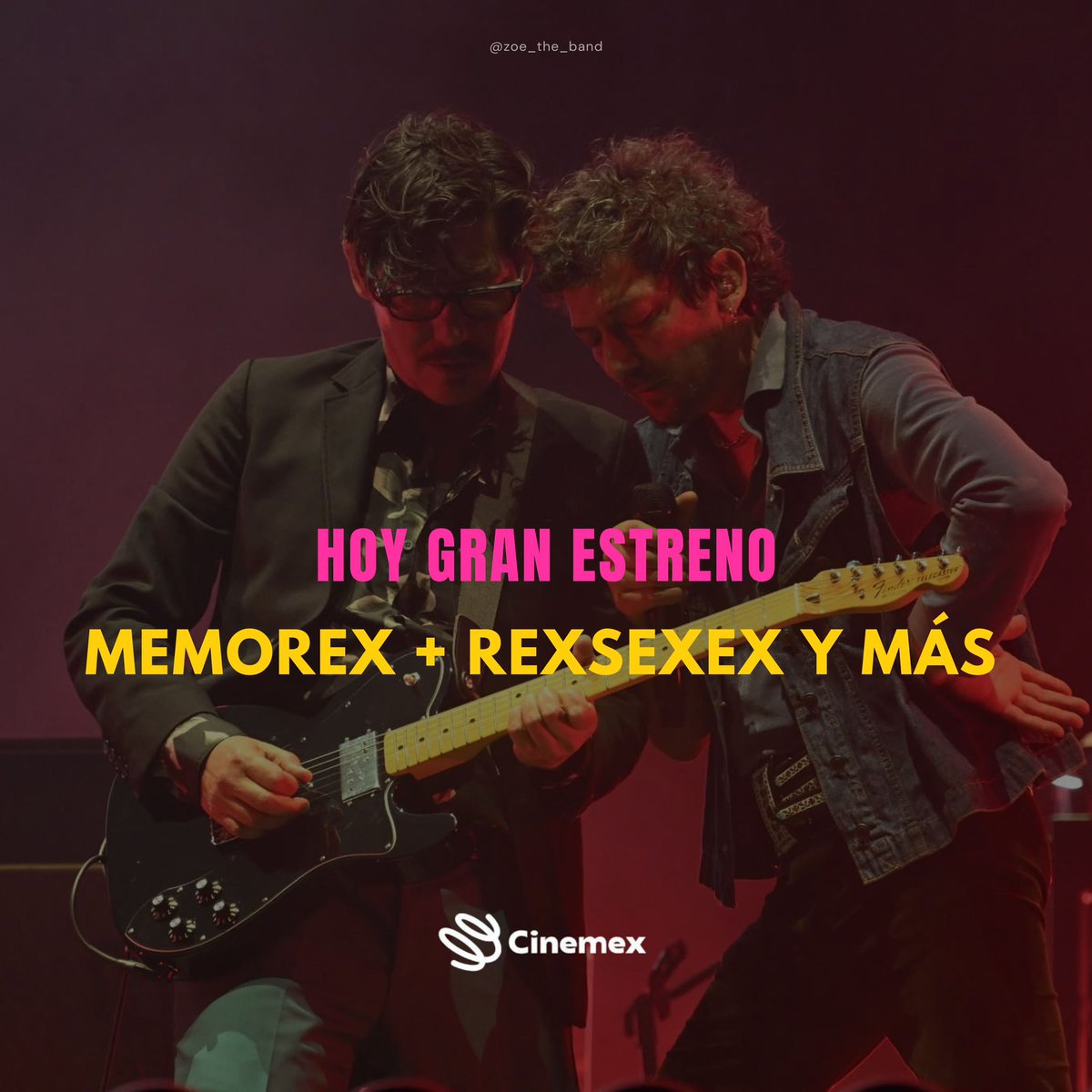 Rocanlover_ss's tweet photo. Listos para ver a Zoé en pantalla grande!?🤩⚡️🎬 
Vívelo exclusivamente en Cinemex 🍿 https://t.co/3KrXlyeBQ5