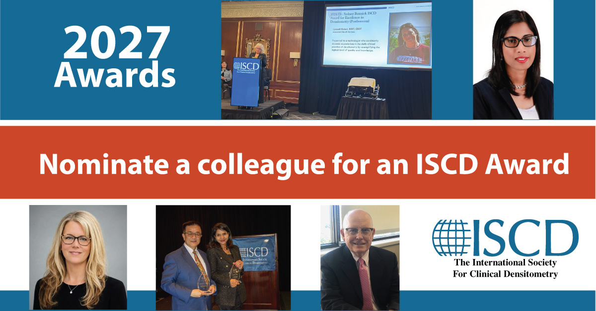 Densitometry's tweet photo. One of our favorite times of year at ISCD is the annual call for award nominations. Each year, we invite members to recognize distinguished colleagues for their contributions to the field of musculoskeletal health assessment and commitment to ISCD.
https://t.co/XGhJiGTndz https://t.co/oaOTE6hMtn