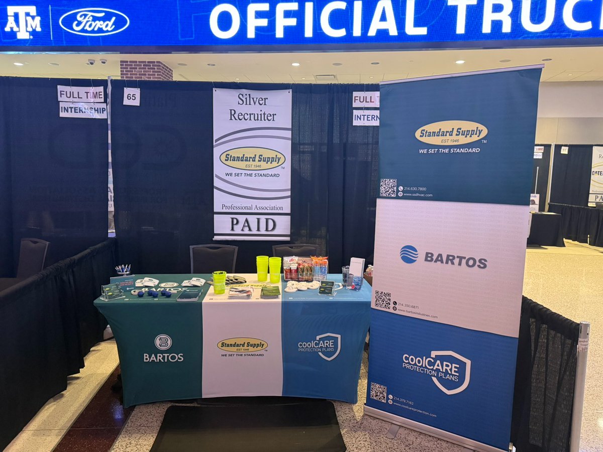 SSDHVAC's tweet photo. We’re live at the @TAMU PAID Career Fair!👍  Stop by our booth to meet the teams from @SSDHVAC, @BartosInd and coolCARE. Discover career and internship opportunities in HVAC and industrial distribution! #GigEm #CareerOpportunities https://t.co/6U98zcboEE