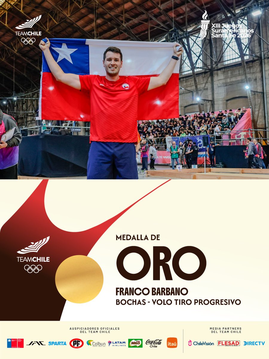 TeamChile_COCH's tweet photo. ¡ESPECTACULAR! 🥇😮‍💨🪲🤹‍♂️

El bochófilo Franco Barbano 🇨🇱 enmudeció la Estación Belgrano de Santa Fe 🇦🇷, luego de vencer en el desempate al local Lucas Hecker (47-45) y conseguir un nuevo oro 🥇 para el Team Chile 🇨🇱.

En Asunción 2022 🇵🇾 se coronó campeón junto a Melissa Polito y en Ayacucho 2024 🇵🇪 fue abanderado y también el mejor en su disciplina. Demasiada efectividad en megaeventos 😎.

#VamosTeamChile 🇨🇱