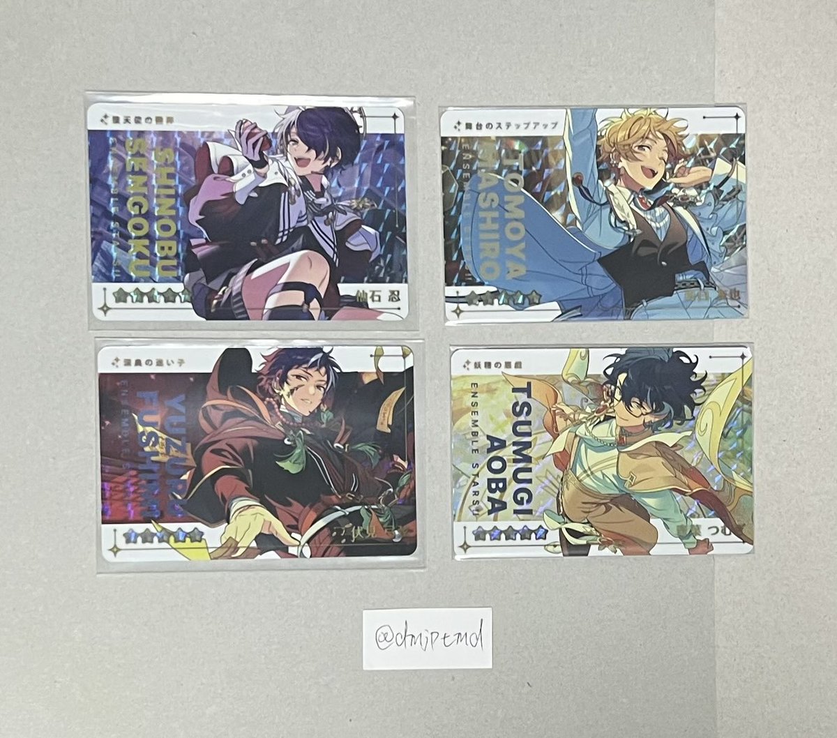 dmjptmd's tweet photo. 【交換】あんスタ カードダス Vol.1 Vol.2

譲) R 忍　友也　弓弦　つむぎ

      N 英智 弓弦 鉄虎 翠 千秋 ひなた ゆうた   
        
         ニキ 友也 なづな 光 嵐 夏目 宙 つむぎ

求) Rマヨイ　Rこはく　N司

郵送での交換希望です。
検索からお気軽にお声がけください。 https://t.co/WSQUY8knx2