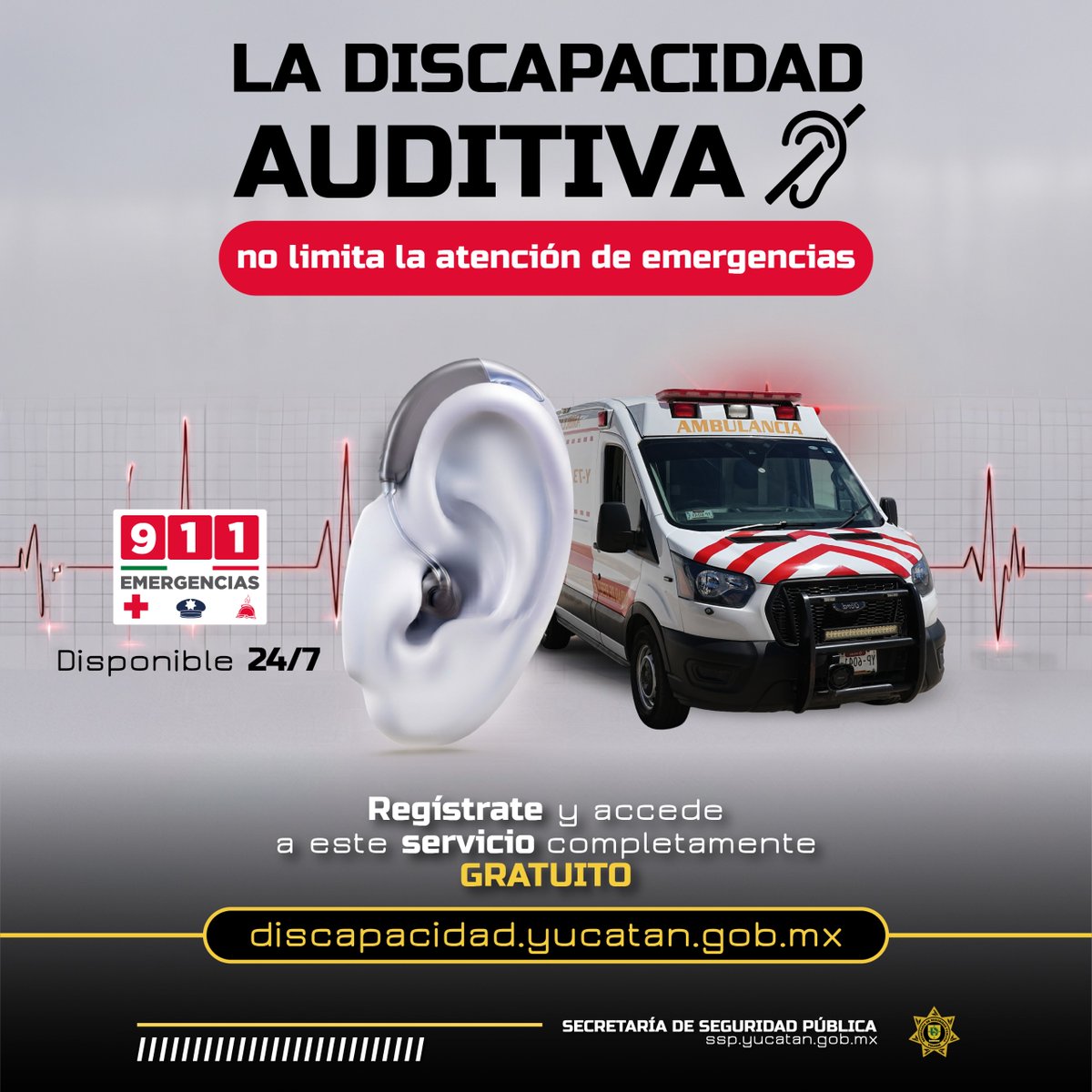 sspyuc's tweet photo. 👮‍♂️ En la SSP Yucatán trabajamos para que todas y todos tengan acceso a los servicios de emergencia.

La discapacidad auditiva no limita la atención del 9-1-1. Contamos con un servicio gratuito, disponible 24/7, seguro y eficaz, para que puedas reportar cualquier emergencia de manera accesible.

Si tú o algún familiar lo necesita, regístrate y accede a este servicio en:
🔗 https://t.co/1RSBv3yxlc