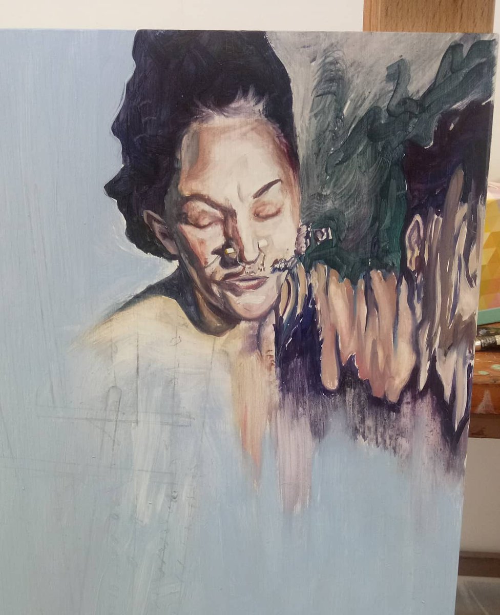 RaeAgebcry's tweet photo. Back at uni for my final semester of painting and printmaking. My exhibition at First Coat has been postponed for a couple of months while the gallery undergoes repairs. https://t.co/Ebu8s6ZWEF